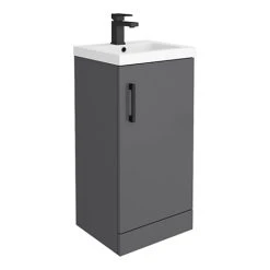 Apollo2 405mm Gloss Grey Freestanding Vanity Unit with Matt Black Handle | Victorian Plumbing