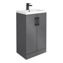 Apollo2 505mm Gloss Grey Floor Standing Vanity Unit with Matt Black Handles | Victorian Plumbing
