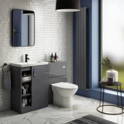Apollo2 605mm Gloss Grey Open Shelf Floor Standing Vanity Unit - Stylish Bathroom Storage Solution -Vanity Units Shop AP2GFS6S d4 460