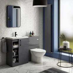 Apollo2 605mm Gloss Grey Open Shelf Floor Standing Vanity Unit with Matt Black Handle - Victorian Plumbing -Vanity Units Shop AP2GFS6SMB d3 460