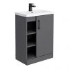 Apollo2 605mm Gloss Grey Open Shelf Floor Standing Vanity Unit with Matt Black Handle - Victorian Plumbing