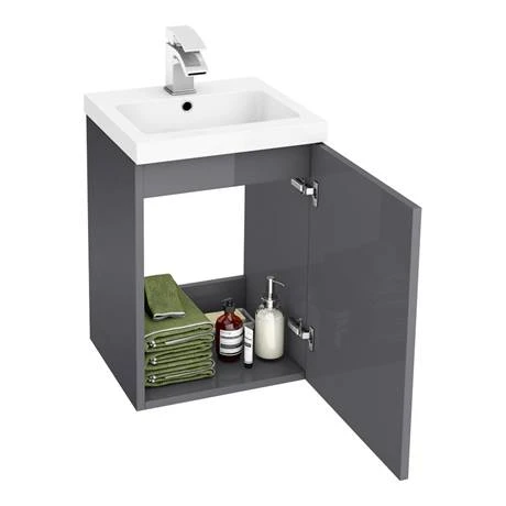 Apollo2 405mm Gloss Grey Wall Hung Vanity Unit | Modern Bathroom Storage Solution 3 Apollo2 405mm Gloss Grey Wall Hung Vanity Unit | Modern Bathroom Storage Solution - Image 3
