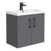 Apollo2 605mm Gloss Grey Wall Hung Vanity Unit with Matt Black Handles - Victorian Plumbing