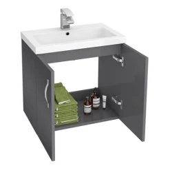 Apollo2 605mm Gloss Grey Wall Hung Vanity Unit - Modern Bathroom Storage Solution 5 Apollo2 605mm Gloss Grey Wall Hung Vanity Unit - Modern Bathroom Storage Solution -Vanity Units Shop AP2GWH6 d1 460