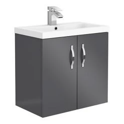 Apollo2 605mm Gloss Grey Wall Hung Vanity Unit - Modern Bathroom Storage Solution