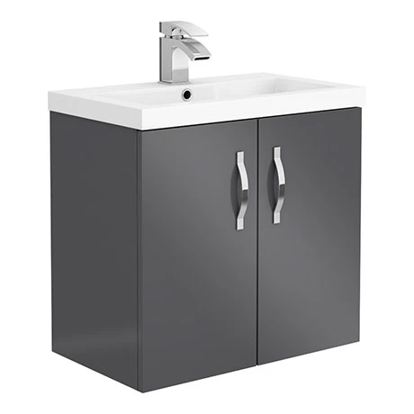 Apollo2 605mm Gloss Grey Wall Hung Vanity Unit - Modern Bathroom Storage Solution 1 Apollo2 605mm Gloss Grey Wall Hung Vanity Unit - Modern Bathroom Storage Solution