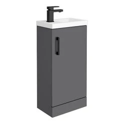Apollo2 405mm Gloss Grey Compact Freestanding Vanity Unit with Matt Black Handle | Victorian Plumbing