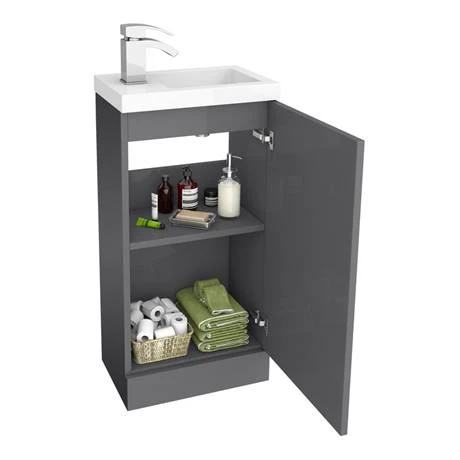Apollo2 405mm Gloss Grey Compact Floor Standing Vanity Unit 3 Apollo2 405mm Gloss Grey Compact Floor Standing Vanity Unit - Image 3