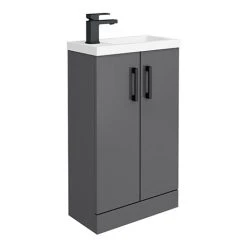 Victorian Plumbing Apollo2 505mm Gloss Grey Compact Floor Standing Vanity Unit with Matt Black Handles