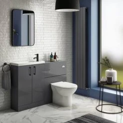 Apollo2 605mm Gloss Grey Compact Floor Standing Vanity Unit with Matt Black Handles | Victorian Plumbing -Vanity Units Shop APC2GFS6MB d3 460