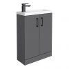 Apollo2 605mm Gloss Grey Compact Floor Standing Vanity Unit with Matt Black Handles | Victorian Plumbing