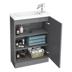 Apollo2 605mm Gloss Grey Open Shelf Compact Floor Standing Vanity Unit with Matt Black Handle 7 Apollo2 605mm Gloss Grey Open Shelf Compact Floor Standing Vanity Unit with Matt Black Handle -Vanity Units Shop APC2GFS6SMB d2 460