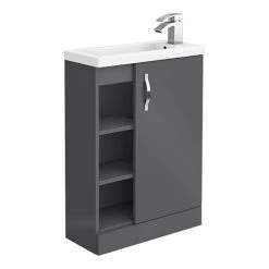 Apollo2 605mm Gloss Grey Open Shelf Compact Floor Standing Vanity Unit - Victorian Plumbing