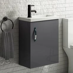 Apollo2 405mm Gloss Grey Compact Wall Hung Vanity Unit - Victorian Plumbing