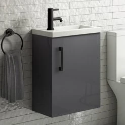 Apollo2 405mm Gloss Grey Compact Wall Hung Vanity Unit with Matt Black Handle
