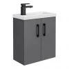 Apollo2 505mm Gloss Grey Compact Wall Hung Vanity Unit with Matt Black Handles - Modern Bathroom Storage