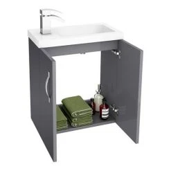 Apollo2 505mm Gloss Grey Compact Wall Hung Vanity Unit - Modern Bathroom Storage Solution -Vanity Units Shop APC2GWH5 nd1 460