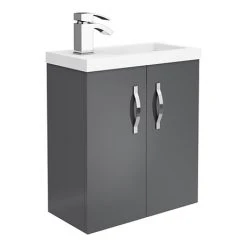 Apollo2 505mm Gloss Grey Compact Wall Hung Vanity Unit - Modern Bathroom Storage Solution