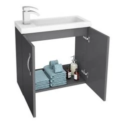 Apollo2 605mm Gloss Grey Compact Wall Hung Vanity Unit - Victorian Plumbing -Vanity Units Shop APC2GWH6 d1 460