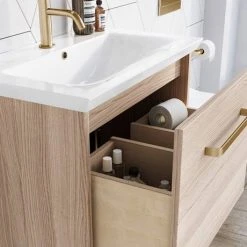 Crosswater Arena 600 Wall Hung Vanity Unit with Brushed Brass Handle - Pure White Gloss | Modern Bathroom Furniture -Vanity Units Shop AR60WHI BR D4 460