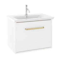 Crosswater Arena 600 Wall Hung Vanity Unit with Brushed Brass Handle - Pure White Gloss | Modern Bathroom Furniture