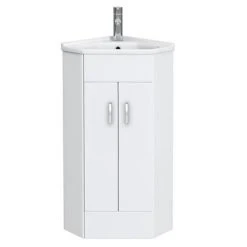 Alaska Corner Vanity Unit - Gloss White - 590mm with Chrome Handles | Freestanding Bathroom Vanity -Vanity Units Shop AV001 ND1 460