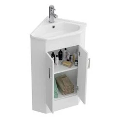 Alaska Corner Vanity Unit - Gloss White - 590mm with Chrome Handles | Freestanding Bathroom Vanity -Vanity Units Shop AV001 ND2 460