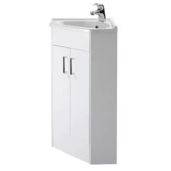 Alaska Corner Vanity Unit - Gloss White - 590mm with Chrome Handles | Freestanding Bathroom Vanity -Vanity Units Shop AV001 ND4 460