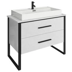 Arezzo Gloss White Countertop Basin Unit with Black Frame - 1000mm incl. Basin