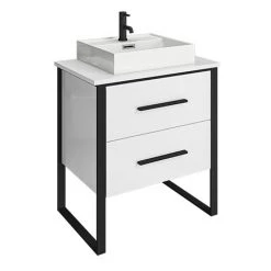 Vanity Units Shop 46 Arezzo 600 Gloss White & Matt Black 2-Drawer Freestanding Vanity Unit with Countertop Basin