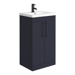 Arezzo 500 Matt Blue Floor Standing Vanity Unit with Matt Black Handles | Freestanding Vanity Unit