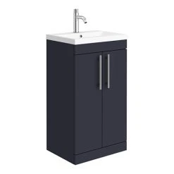 Arezzo Matt Blue Floor Standing Vanity Unit 500mm with Chrome Handles - Industrial Style