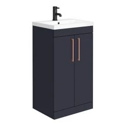 Arezzo 500 Matt Blue Freestanding Vanity Unit with Rose Gold Handles | Modern Bathroom Furniture
