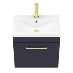 Arezzo 500 Matt Blue Wall Hung 1-Drawer Vanity Unit with Brushed Brass Handle -Vanity Units Shop AZB5WHVBB n d3 460