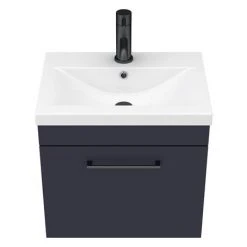 Arezzo 500 Matt Blue Wall Hung 1-Drawer Vanity Unit with Matt Black Handle - Stylish & Functional Bathroom Storage -Vanity Units Shop AZB5WHVBK D5 460
