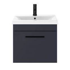 Arezzo 500 Matt Blue Wall Hung 1-Drawer Vanity Unit with Matt Black Handle - Stylish & Functional Bathroom Storage -Vanity Units Shop AZB5WHVBK d3 460