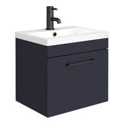 Arezzo 500 Matt Blue Wall Hung 1-Drawer Vanity Unit with Matt Black Handle - Stylish & Functional Bathroom Storage