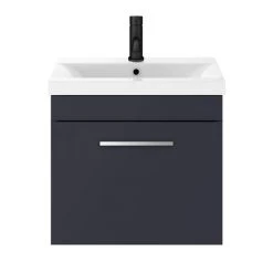 Arezzo 500 Matt Blue Wall Hung 1-Drawer Vanity Unit with Chrome Handle - Stylish Bathroom Storage Solution -Vanity Units Shop AZB5WHVCH ND3 460