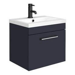 Arezzo 500 Matt Blue Wall Hung 1-Drawer Vanity Unit with Chrome Handle - Stylish Bathroom Storage Solution
