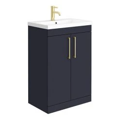 Arezzo 600 Matt Blue Freestanding Vanity Unit with Brushed Brass Handles - Modern Bathroom Storage