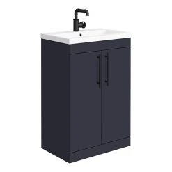 Arezzo Matt Blue Freestanding Vanity Unit | 600mm with Industrial Black Handles