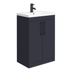 Arezzo 600 Matt Blue Freestanding Vanity Unit with Matt Black Handles
