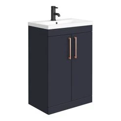 Arezzo 600 Matt Blue Freestanding Vanity Unit with Rose Gold Handles | Modern Bathroom Storage