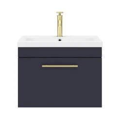 Arezzo 600mm Wall Hung Vanity Unit - Matt Blue with Brushed Brass Handle -Vanity Units Shop AZB6WHVBBIS d5 460