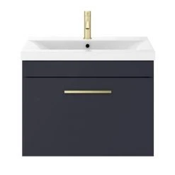 Arezzo 600 Matt Blue Wall Hung 1-Drawer Vanity Unit with Brushed Brass Handle -Vanity Units Shop AZB6WHVBB d1 460