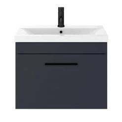 Arezzo 600 Matt Blue Wall Hung 1-Drawer Vanity Unit with Matt Black Handle - Modern Bathroom Storage Solution -Vanity Units Shop AZB6WHVBK d6 460