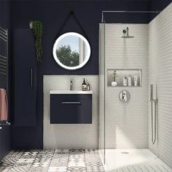 Arezzo Matt Blue Wall Hung Vanity Unit 600mm with Industrial Chrome Handle -Vanity Units Shop AZB6WHVCHIS d3 460