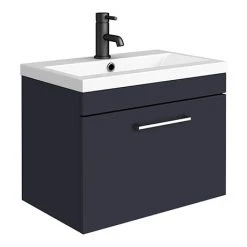 Arezzo 600 Matt Blue Wall Hung 1-Drawer Vanity Unit with Chrome Handle - Sleek Modern Design