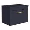 Arezzo Matt Blue Wall Hung Countertop Vanity Unit - 600mm with Brushed Brass Handle