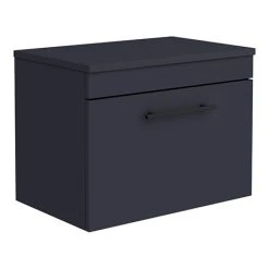 Arezzo Matt Blue Wall Hung Countertop Vanity Unit 600mm - Modern Industrial Style with Black Handle
